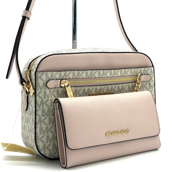 Michael Kors Jet Set LG Signature Logo Crossbody Bag & Matching Trifold Wallet - Picture 3 of 14